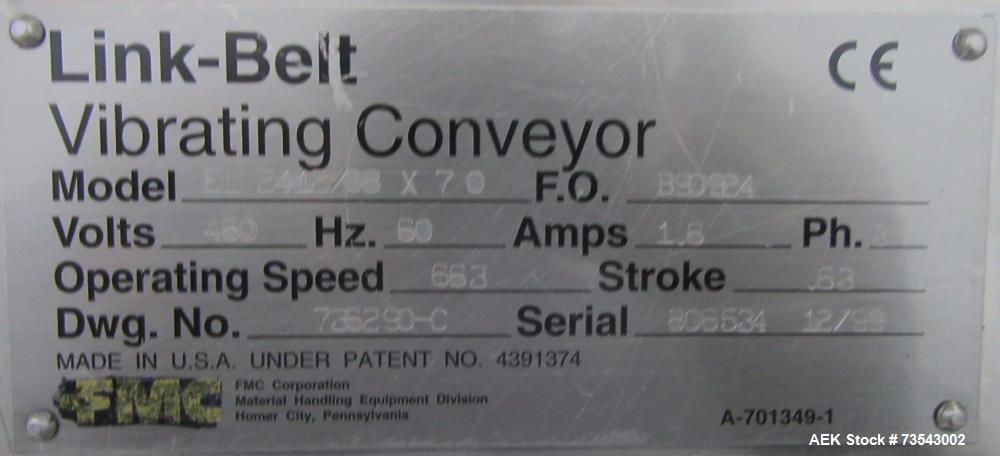 FMC Vibratory Conveyor 96" x 24" – Model EL 2412/08 X 70 For Sale