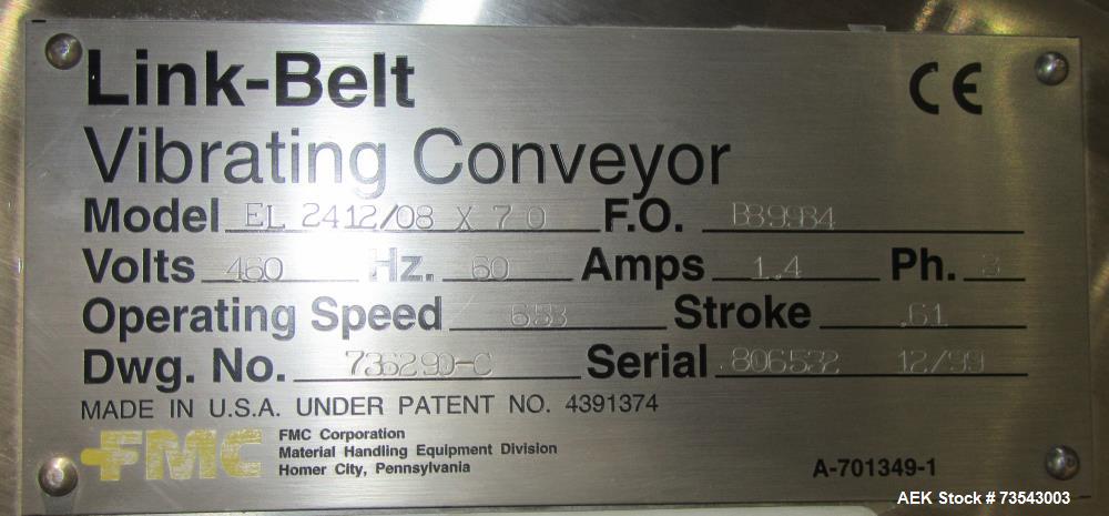 Buy Used Stainless Steel FMC Vibrating Conveyor with Dimpled Trough