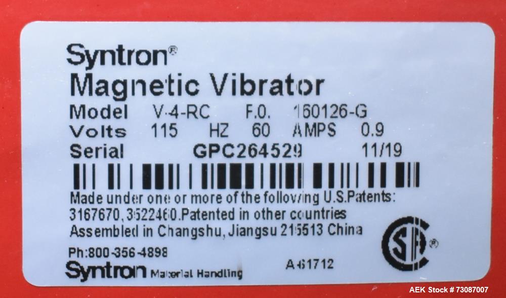 Syntron Model BF-2-B Magnetic Feeder with Infeed Hopper