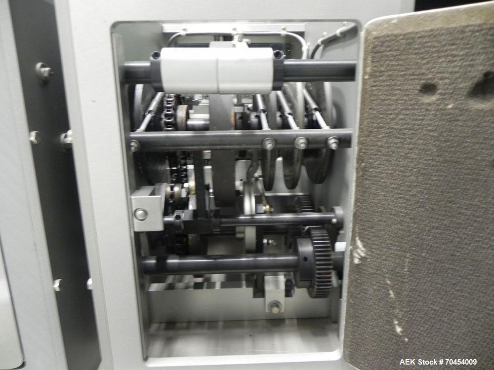Used Lakso 450 Dual Station Inverted 'U' Cottoner. Machine has (2) cottoning heads for speeds up to 300 bottled per minute (depending on bottle size). Has a worm screw timing/alignment system. Comple...