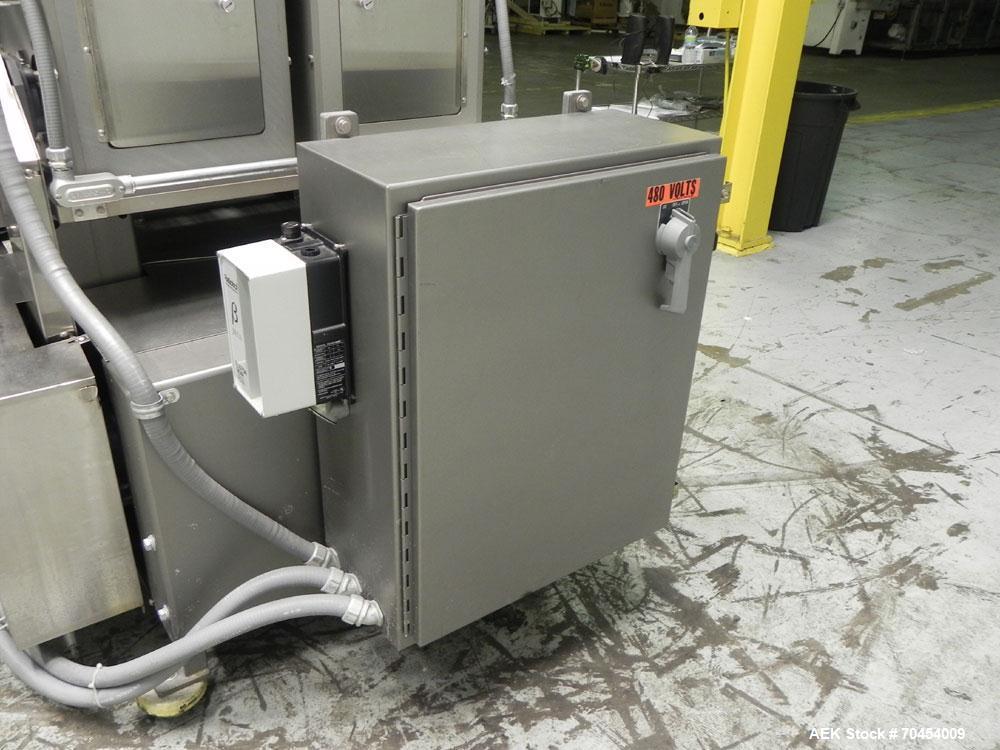 Used Lakso 450 Dual Station Inverted 'U' Cottoner. Machine has (2) cottoning heads for speeds up to 300 bottled per minute (depending on bottle size). Has a worm screw timing/alignment system. Comple...