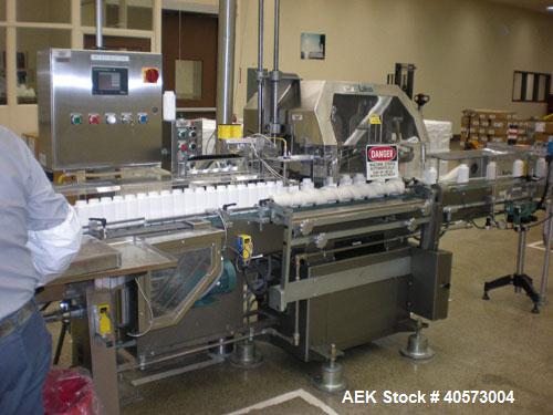 Used Lakso Model 71 Automatic Twin Head Cottoner capable of speeds up to 200 BPM. Has screw infeed automatic bottle. Has factory controls, "Steel It" pharmaceutical grade finish on all non-stainless ...