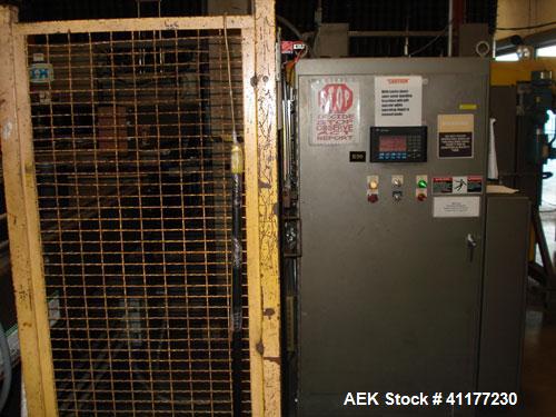 Used I & H (Goldco) Low Level Bulk Depalletizer, Model 1002. Includes pallet stacker for 44" x 56" pallets. Includes 12' long stainless steel discharge table with plastic belting. Allen Bradley contr...