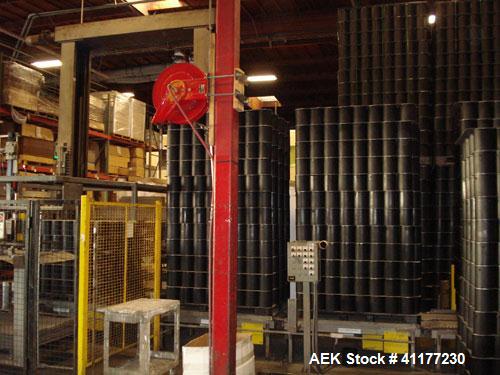 Used I & H (Goldco) Low Level Bulk Depalletizer, Model 1002. Includes pallet stacker for 44" x 56" pallets. Includes 12' long stainless steel discharge table with plastic belting. Allen Bradley contr...