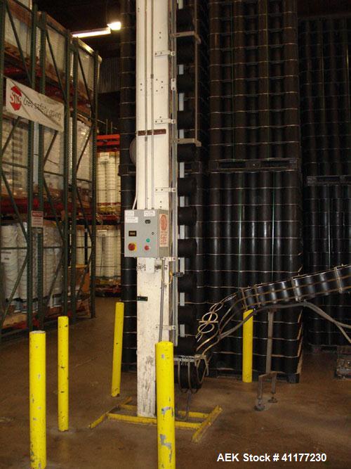 Used I & H (Goldco) Low Level Bulk Depalletizer, Model 1002. Includes pallet stacker for 44" x 56" pallets. Includes 12' long stainless steel discharge table with plastic belting. Allen Bradley contr...