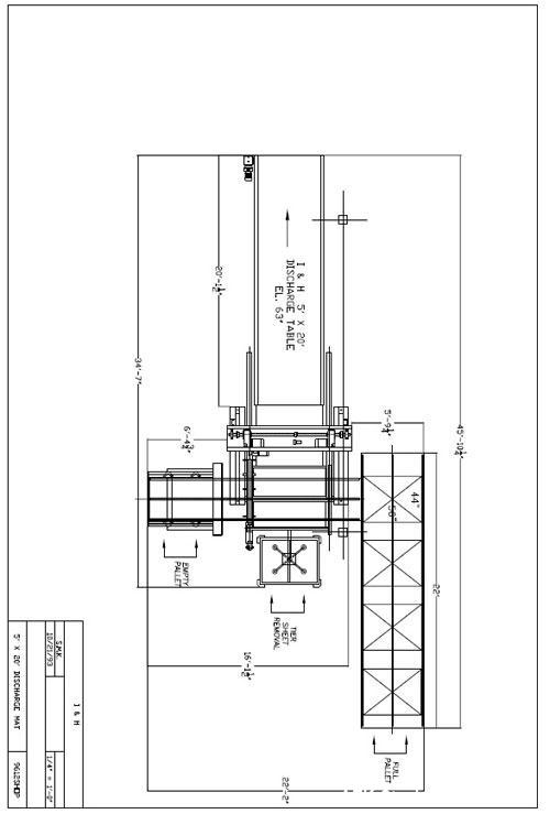 Used I & H (Goldco) Low Level Bulk Depalletizer, Model 1002. Includes pallet stacker for 44" x 56" pallets. Includes 12' long stainless steel discharge table with plastic belting. Allen Bradley contr...