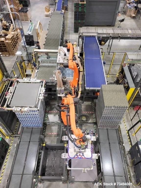 Used BW Integrated Systems Robotic Can Palletizer & Depalletizer System | Dual Fanuc Robots | 500 CPM | 2023