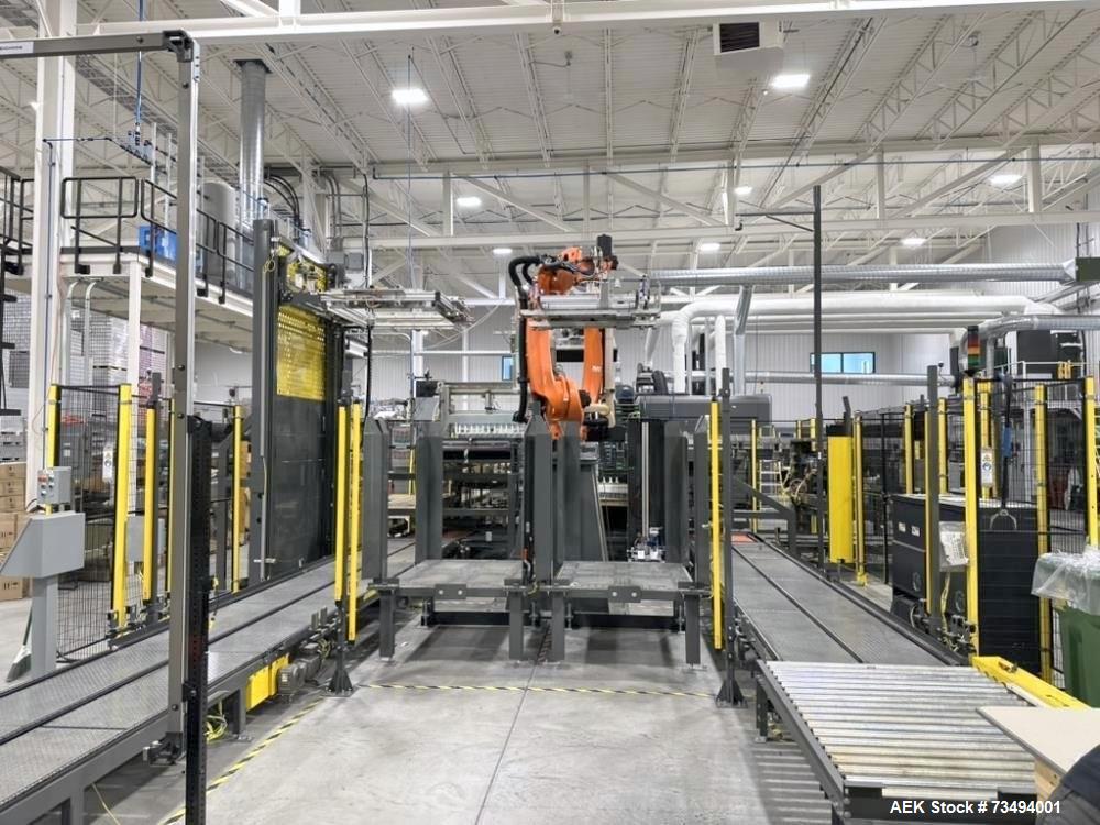 Used BW Integrated Systems Robotic Can Palletizer & Depalletizer System | Dual Fanuc Robots | 500 CPM | 2023