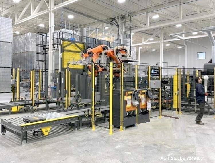 Used BW Integrated Systems Robotic Can Palletizer & Depalletizer System | Dual Fanuc Robots | 500 CPM | 2023