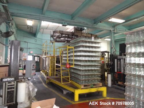 Used Priority One Low-level Bulk Depalletizer. Rated for glass or PET, 460 VAC 3 Phase 60 Hertz. Low-level container discharge, manual top-frame, stretch film and strap removal. Pallet stacker and sl...
