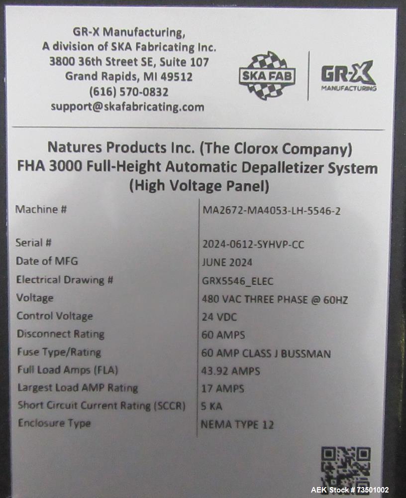 Unused GR-X FHA 3000 Full Height Automatic Depalletizer – SKA Fabricating, Chain Conveyor