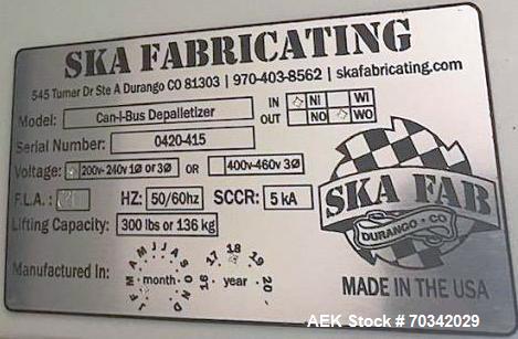 Ska Fabrication Can-I-Bus Depalletizer, rated for 400 cans per minute, full heig