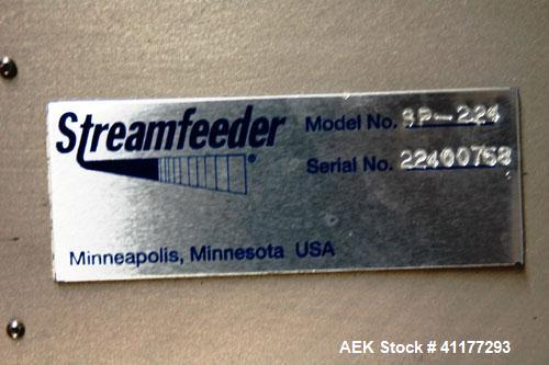 Used Streamfeeder Reciprocating Feeder, Model 8P-224. Has three lane coupon/tray denester magazine. Last used to fit product on infeed of Conflex shrink wrapper.