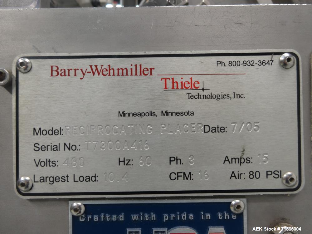 Used Barry-Wehmiller Reciprocating Placer 3-Head Tray Inserter