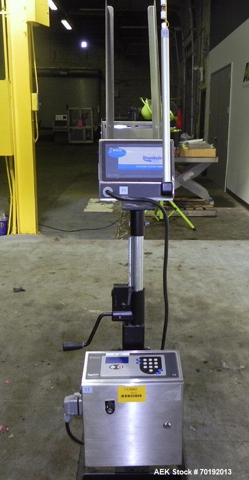 Used Streamfeeder Model ST850 Universal Friction Feeder. Machine capable of belt speeds up to 5500 inches per minute (140,000mm per minute). Product size range: length 2.5" to 8.5" or 63.5mm to 215.9...