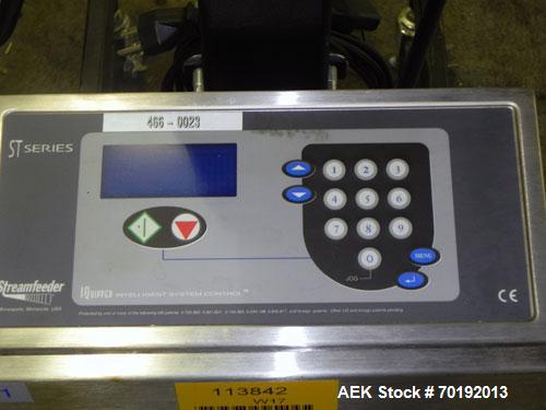 Used Streamfeeder Model ST850 Universal Friction Feeder. Machine capable of belt speeds up to 5500 inches per minute (140,000mm per minute). Product size range: length 2.5" to 8.5" or 63.5mm to 215.9...