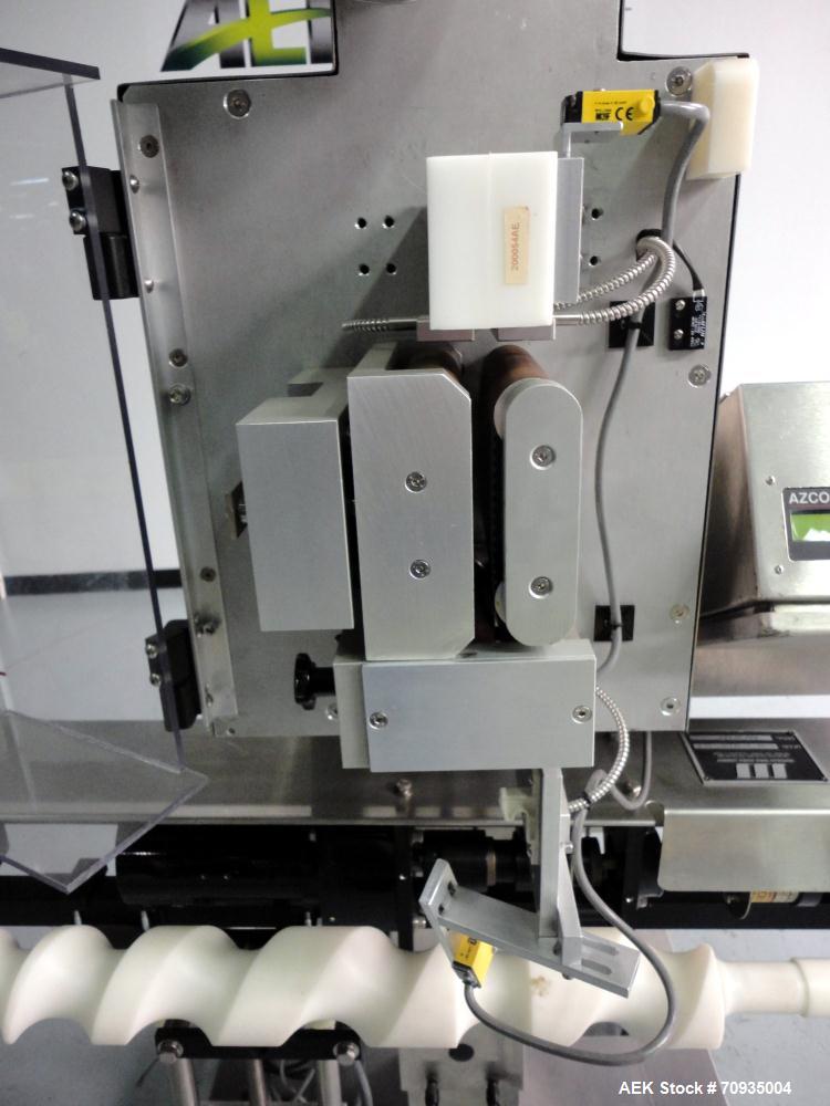 Used AZCO model SP-110 Sur-Pak Desiccant pouch dispenser. Rated speeds up to 200 cuts/minute, depending on size of pouch. Designed for pre-made pouches with a size range:  up to 4" max web width, up ...