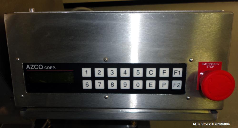 Used AZCO model SP-110 Sur-Pak Desiccant pouch dispenser. Rated speeds up to 200 cuts/minute, depending on size of pouch. Designed for pre-made pouches with a size range:  up to 4" max web width, up ...
