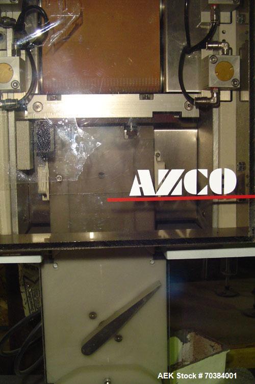 Used Azco SP 3D Dispenser. This dispenser handles pouches up to 3.5 inches wide and 3/8 inch thick at speeds up to 120 cuts per minute. It incorporates a guillotine cutter and uses compressed air to ...