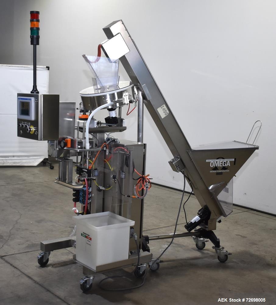 Used Omega Design Model CDFS-1.501 Canister Desiccant Feeder With Shuttle Dispenser. Machine is capable of speeds up to 400 bottles per minute (single-drop) and 300 bottles per minute (double-drop). ...