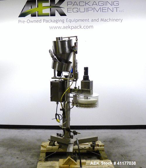 Used Omega Design Desiccant Feeder, Model DF-1. Capable of speeds up to 200 BPM. Continuous motion unit with star wheel indexing, can handle 1, 2 or 3 gram canisters with correct changeparts. Current...