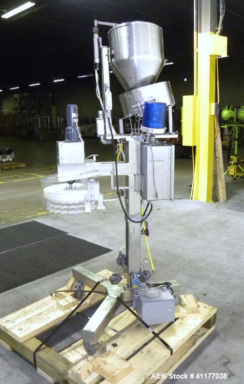 Used Omega Design Desiccant Feeder, Model DF-1. Capable of speeds up to 200 BPM. Continuous motion unit with star wheel indexing, can handle 1, 2 or 3 gram canisters with correct changeparts. Current...