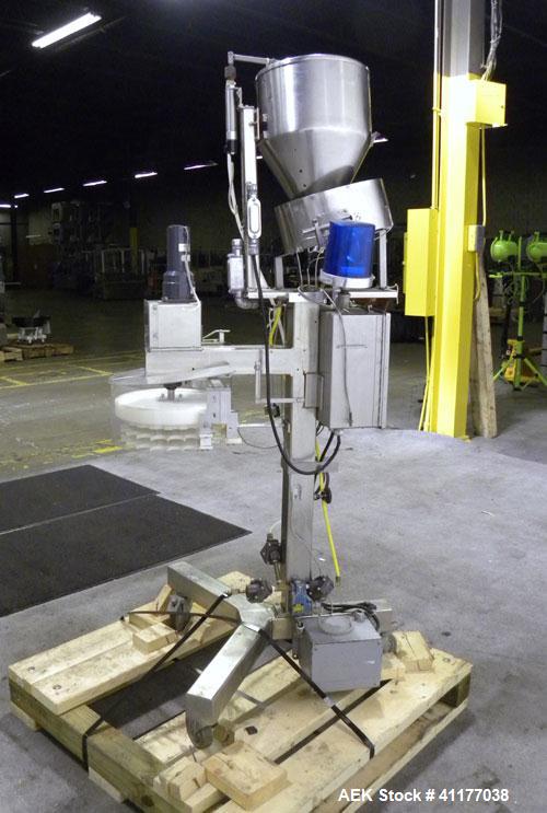 Used Omega Design Desiccant Feeder, Model DF-1. Capable of speeds up to 200 BPM. Continuous motion unit with star wheel indexing, can handle 1, 2 or 3 gram canisters with correct changeparts. Current...