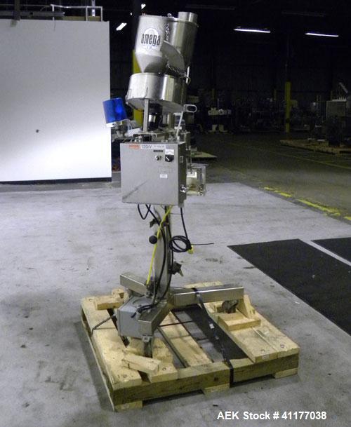 Used Omega Design Desiccant Feeder, Model DF-1. Capable of speeds up to 200 BPM. Continuous motion unit with star wheel indexing, can handle 1, 2 or 3 gram canisters with correct changeparts. Current...