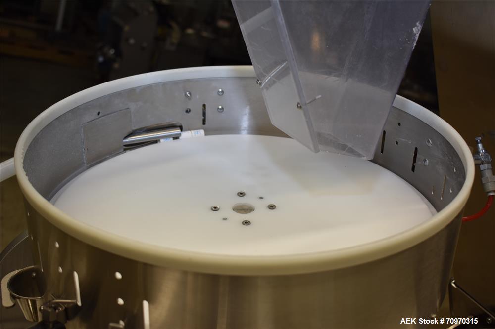 Used Omega Design Omni Feeder Combination Canister Desiccant Feeder. Capable of speeds up to 600 CPM (Single Drop) or 300 CPM (Double Drop). Servo operation, Allen Bradley PLC with integrated touch s...