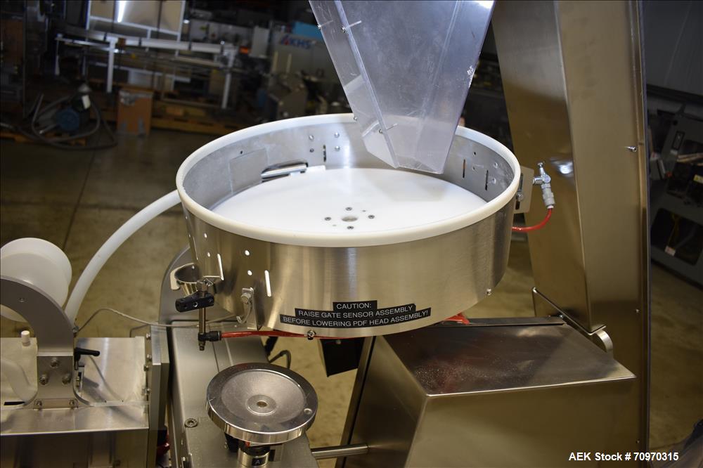 Used Omega Design Omni Feeder Combination Canister Desiccant Feeder. Capable of speeds up to 600 CPM (Single Drop) or 300 CPM (Double Drop). Servo operation, Allen Bradley PLC with integrated touch s...