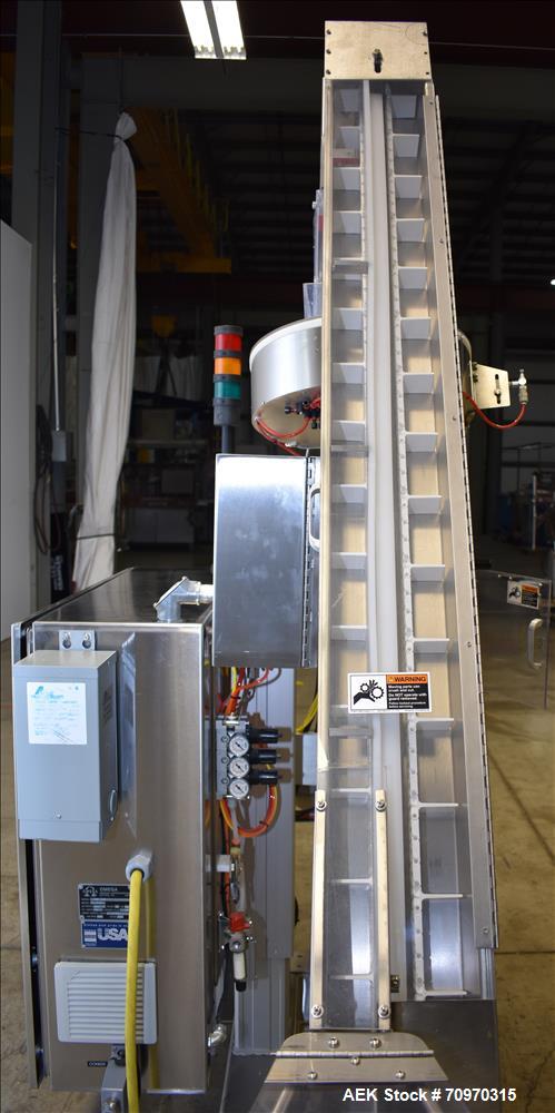Used Omega Design Omni Feeder Combination Canister Desiccant Feeder. Capable of speeds up to 600 CPM (Single Drop) or 300 CPM (Double Drop). Servo operation, Allen Bradley PLC with integrated touch s...