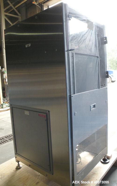 Used Palace Canister Desiccant Feeder, model P-DF. Capable of speeds up to 280 CPM on a single insertion. AB PLC controls. Integrated desiccant elevator feeder.