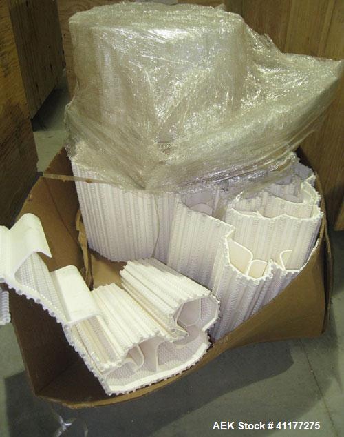 Used Allen Machinery Inclined "Z" Shaped Cleated Belt Conveyor, Type BC, model 70911-1. Rated to 5000 pounds an hour. Stainless steel frame. 18" wide x 4" tall cleated plastic belt on 8’’ centers. 60...