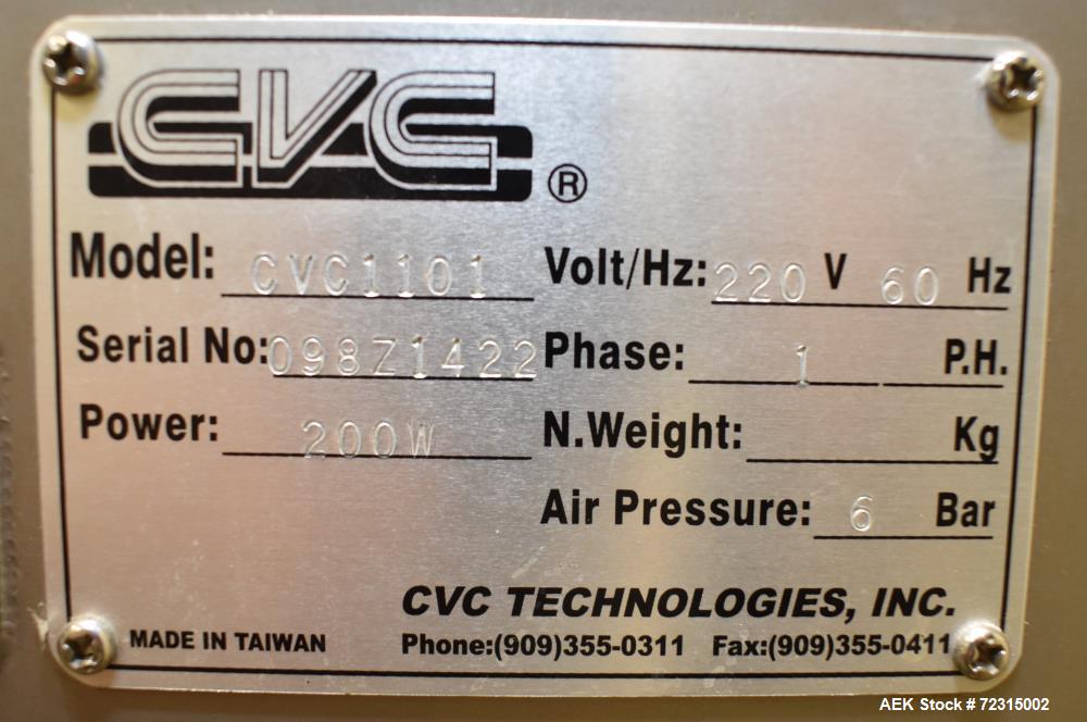 Used- CVC Model CVC1101 Technologies Cleated Belt Conveyor, Cap Feeder
