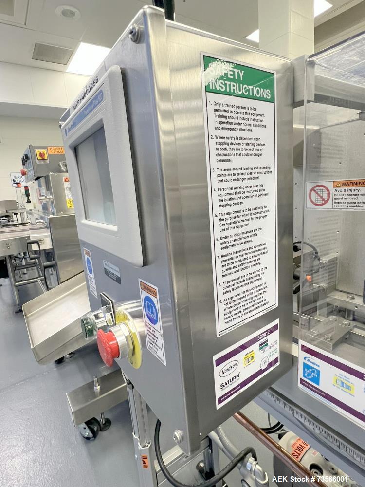 Used MGS Machine TopSerter II Rotary Pick & Place Coupon Feeder, Serial# 13189, Year 2008. With Nordson ProBlue 4 Glue System, vacuum pump, Allen-Bradley PanelView Plus HMI, 1/60/230V.