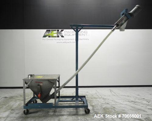 Used Flexicon Model Mobile Sanitary Flexible Screw Conveyor. Conveyor tubing is 3.5" diameter. Screw is driven by a 2 hp, 1140 rpm motor. Has 8 cubic foot hopper. Has 8' tall discharge height. Has st...