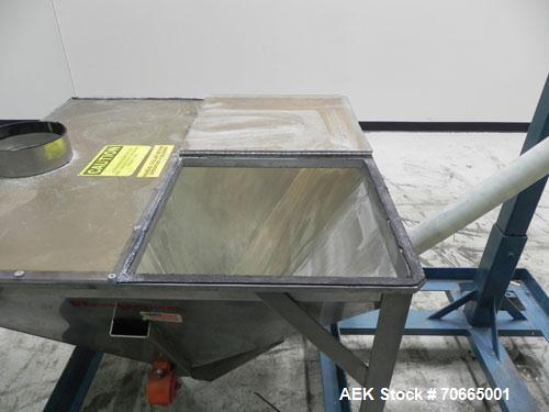 Used Flexicon Model Mobile Sanitary Flexible Screw Conveyor. Conveyor tubing is 3.5" diameter. Screw is driven by a 2 hp, 1140 rpm motor. Has 8 cubic foot hopper. Has 8' tall discharge height. Has st...