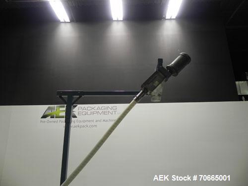 Used Flexicon Model Mobile Sanitary Flexible Screw Conveyor. Conveyor tubing is 3.5" diameter. Screw is driven by a 2 hp, 1140 rpm motor. Has 8 cubic foot hopper. Has 8' tall discharge height. Has st...