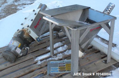 Used Flexcion Flexible Screw Conveyor. 17’’ x 17’’ 304 stainless steel hopper. 1-34" diameter x 216" long 304 stainless steel screw, 2-1/4" diameter plastic tube. Driven by a 1/2 HP, 3/60/208-230/460...
