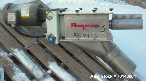 Used Flexcion Flexible Screw Conveyor. 17’’ x 17’’ 304 stainless steel hopper. 1-34" diameter x 216" long 304 stainless steel screw, 2-1/4" diameter plastic tube. Driven by a 1/2 HP, 3/60/208-230/460...