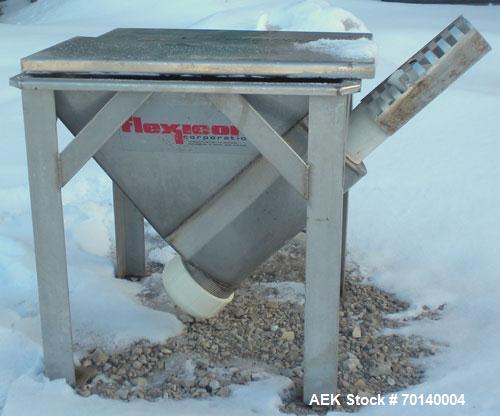 Used Flexcion Flexible Screw Conveyor. 17’’ x 17’’ 304 stainless steel hopper. 1-34" diameter x 216" long 304 stainless steel screw, 2-1/4" diameter plastic tube. Driven by a 1/2 HP, 3/60/208-230/460...