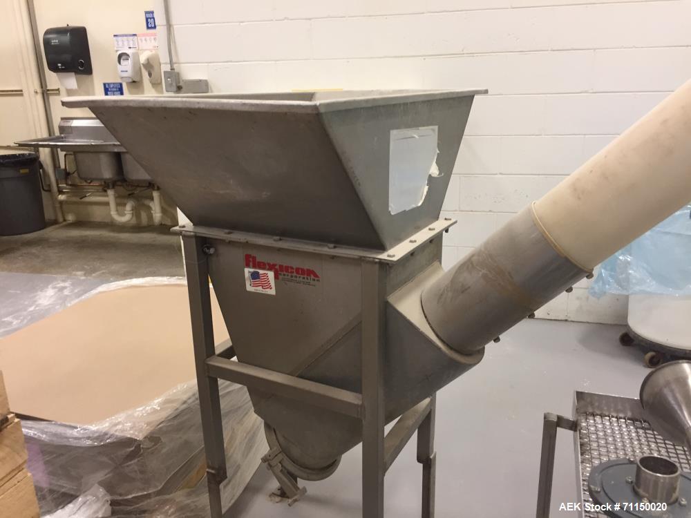 Used Flexicon Auger, Drive and SS hopper.  5.75" approximate screw diameter, 15' discharge height.
