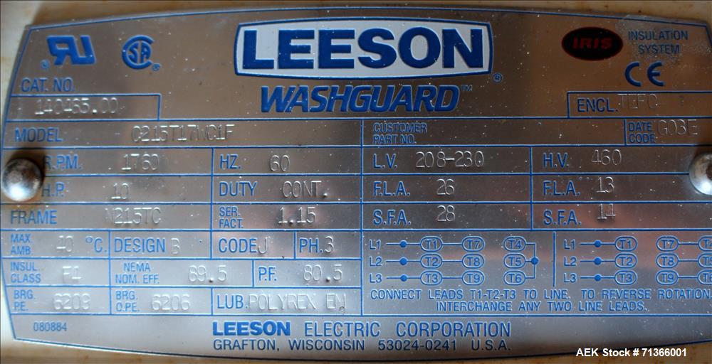 Used Flexicon Flexible Screw Conveyor, 304 Stainless Steel. Approximate 5" diameter x 252" long screw. Driven by a 10hp, 3/60/208-230/460 volt, 1760 rpm gear motor, 7.5 to 1 ratio. Feed hopper 36" x ...
