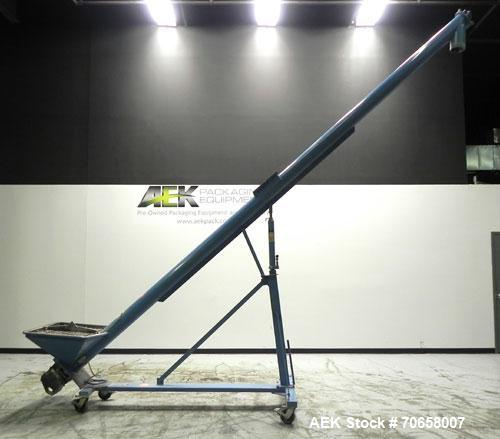 Used S. Howes Model 3020 Auger Screw Feeder. Has a 6" (diameter) X 20" (long) solid core carbon steel screw. Has a 4-cubic foot hopper with bag break fitting. Mounted on casters. Has pneumatic jack f...
