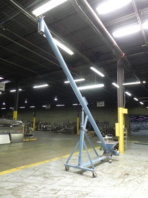 Used S. Howes Model 3020 Auger Screw Feeder. Has a 6" (diameter) X 20" (long) solid core carbon steel screw. Has a 4-cubic foot hopper with bag break fitting. Mounted on casters. Has pneumatic jack f...