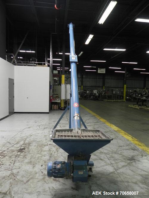 Used S. Howes Model 3020 Auger Screw Feeder. Has a 6" (diameter) X 20" (long) solid core carbon steel screw. Has a 4-cubic foot hopper with bag break fitting. Mounted on casters. Has pneumatic jack f...