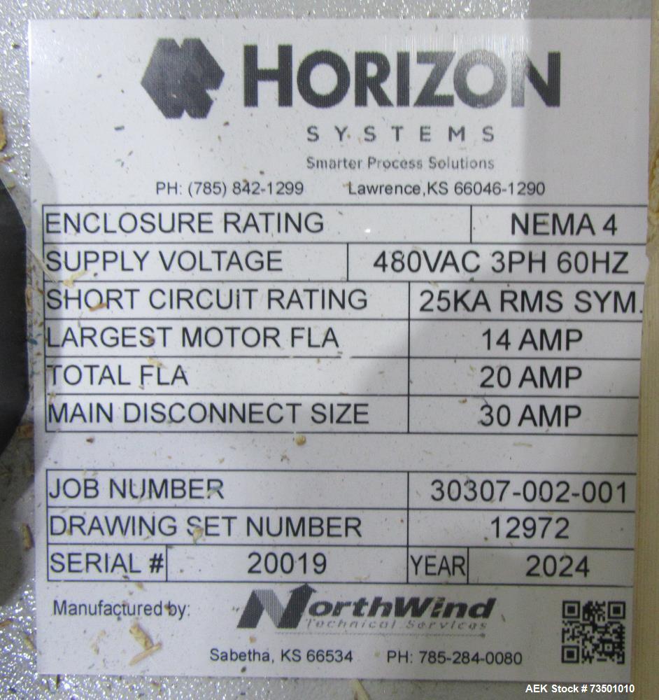 Unused Horizon Bulk Powder feeding system. Originally designed to feed vitamin powders at rates of up to 6,000 lbs per hour. Conveying line parameters: 3"  with 11 gauge OD tubing, Max horizontal dis...