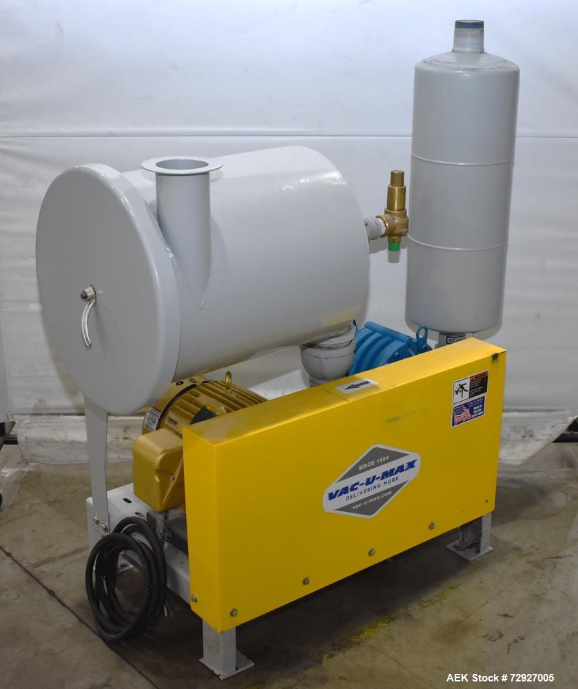 Unused- Vac-U-Max 7.5HP Positive Displacement Vacuum Pump for Pneumatic Conveyors. Approximate 145 CFM at 7 psi. Tuthill model 4005-A6L2CV1-A rotary positive displacement blower. Driven by 7.5hp, 3/6...