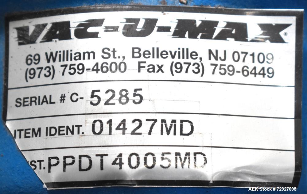 Unused- Vac-U-Max 7.5HP Positive Displacement Vacuum Pump for Pneumatic Conveyors. Approximate 145 CFM at 7 psi. Tuthill model 4005-A6L2CV1-A rotary positive displacement blower. Driven by 7.5hp, 3/6...