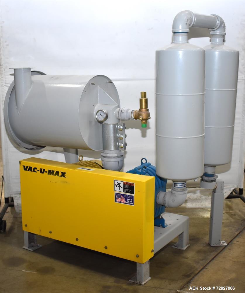 Unused- Vac-U-Max 7.5HP Positive Displacement Vacuum Pump for Pneumatic Conveyors. Approximate 145 CFM at 7 psi. Tuthill model 4005-A6L2CV1-A rotary positive displacement blower. Driven by 7.5hp, 3/6...